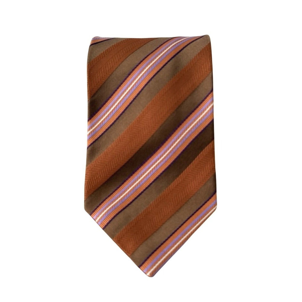 Ermenegildo Zegna Tie Silk Orange Brown Stripe Designer Made in Italy 3.75 x 58"